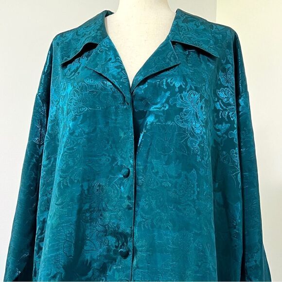 Vintage Victoria’s Secret Gold Label Dark Teal Jacquard Sleep Shirt Gown M/L - Picture 2 of 13